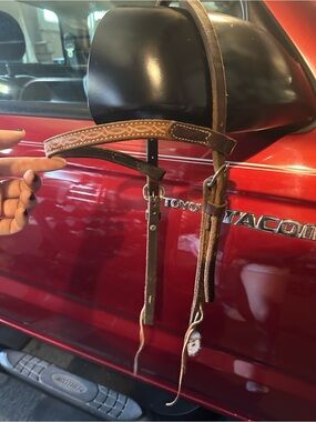 Brown and Pink Leather Horse Headstall - Unbranded